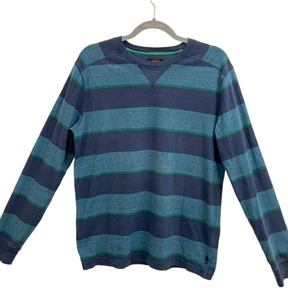 Quiksilver men’s striped blue green long sleeve thermal top crewneck size medium - Picture 1 of 8